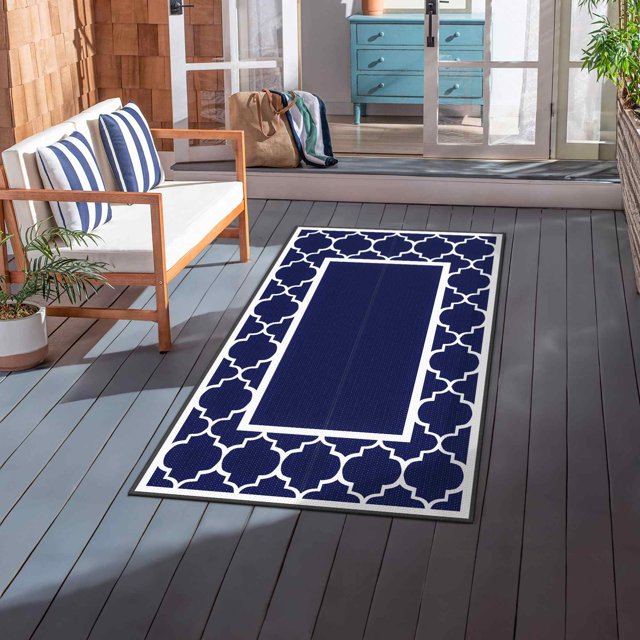 DEORAB Foldable Outdoor Rug for Patio, 3'x5' Waterproof RV Carpet