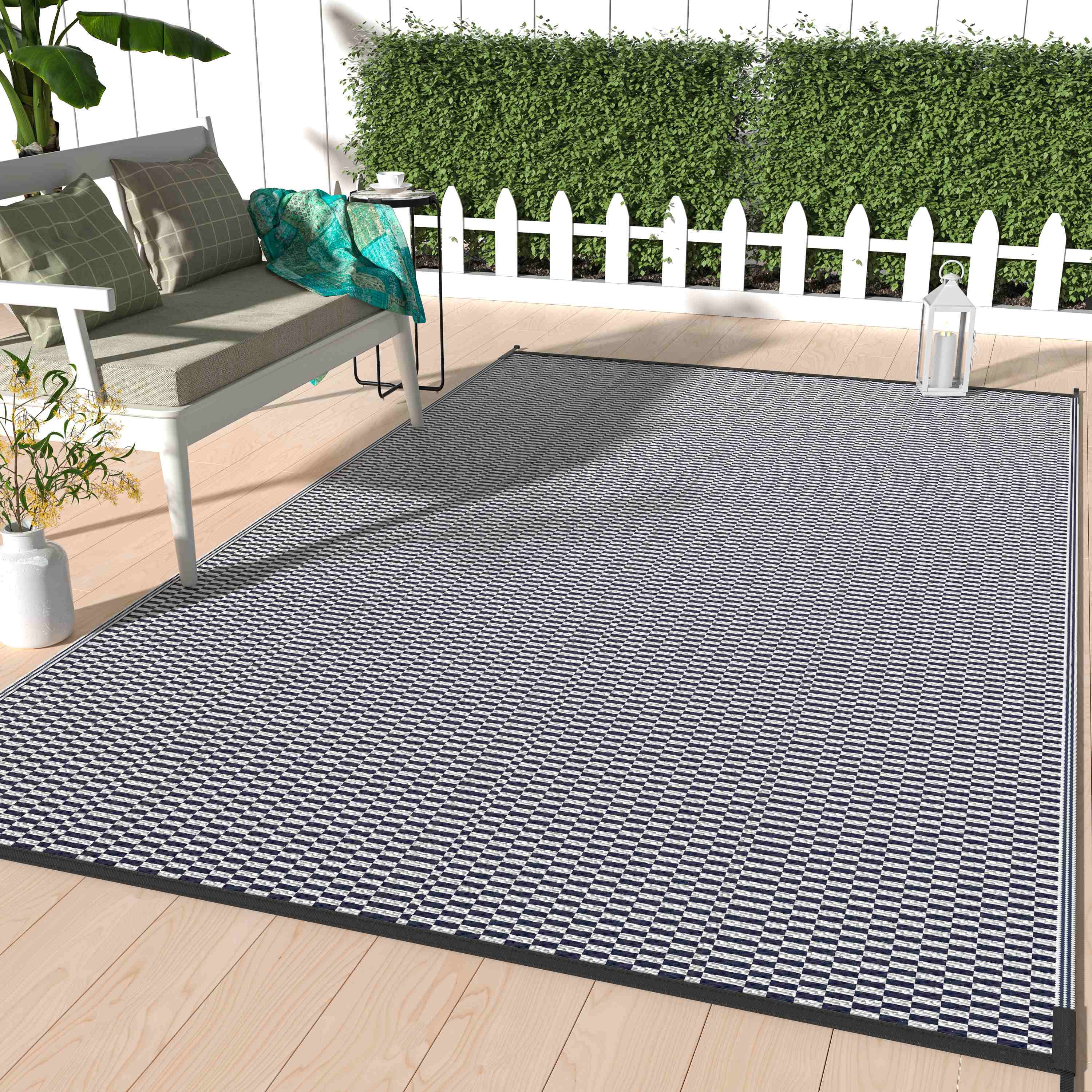 DEORAB 5'x8' Outdoor Patio Rug, Waterproof & Reversible Plastic Straw