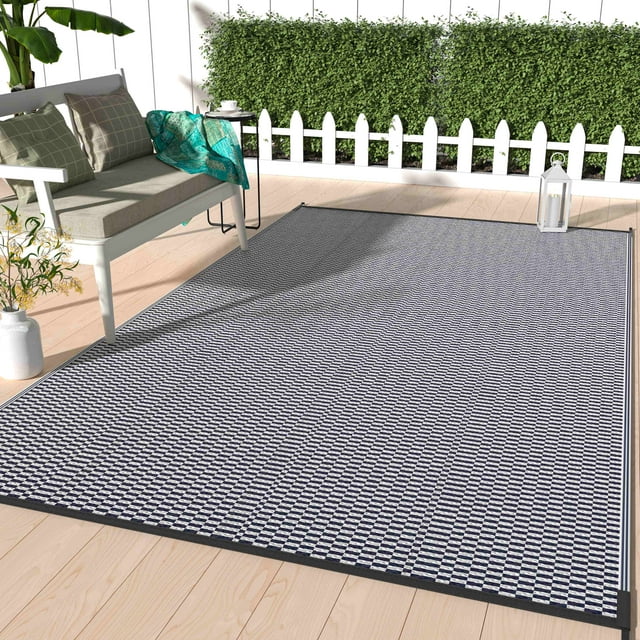 DEORAB 5'x8' Waterproof Outdoor Patio Rug, Reversible Plastic Straw Mat