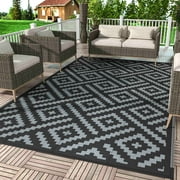 DEORAB Outdoor Rug for Patio Clearance,6'x9' Waterproof Mat,Reversible Plastic Camping , Black & Gray