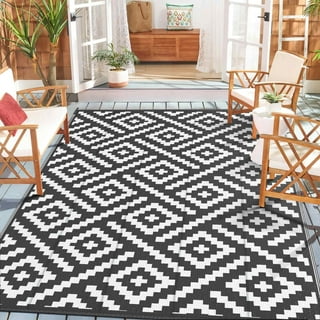 SIXHOME Outdoor Rug Carpet 5x8 Waterproof Patio Rug Reversible Floral  Outdoor Plastic Straw Rugs for Patio Decor Indoor Outdoor Area Rug Black  and White 