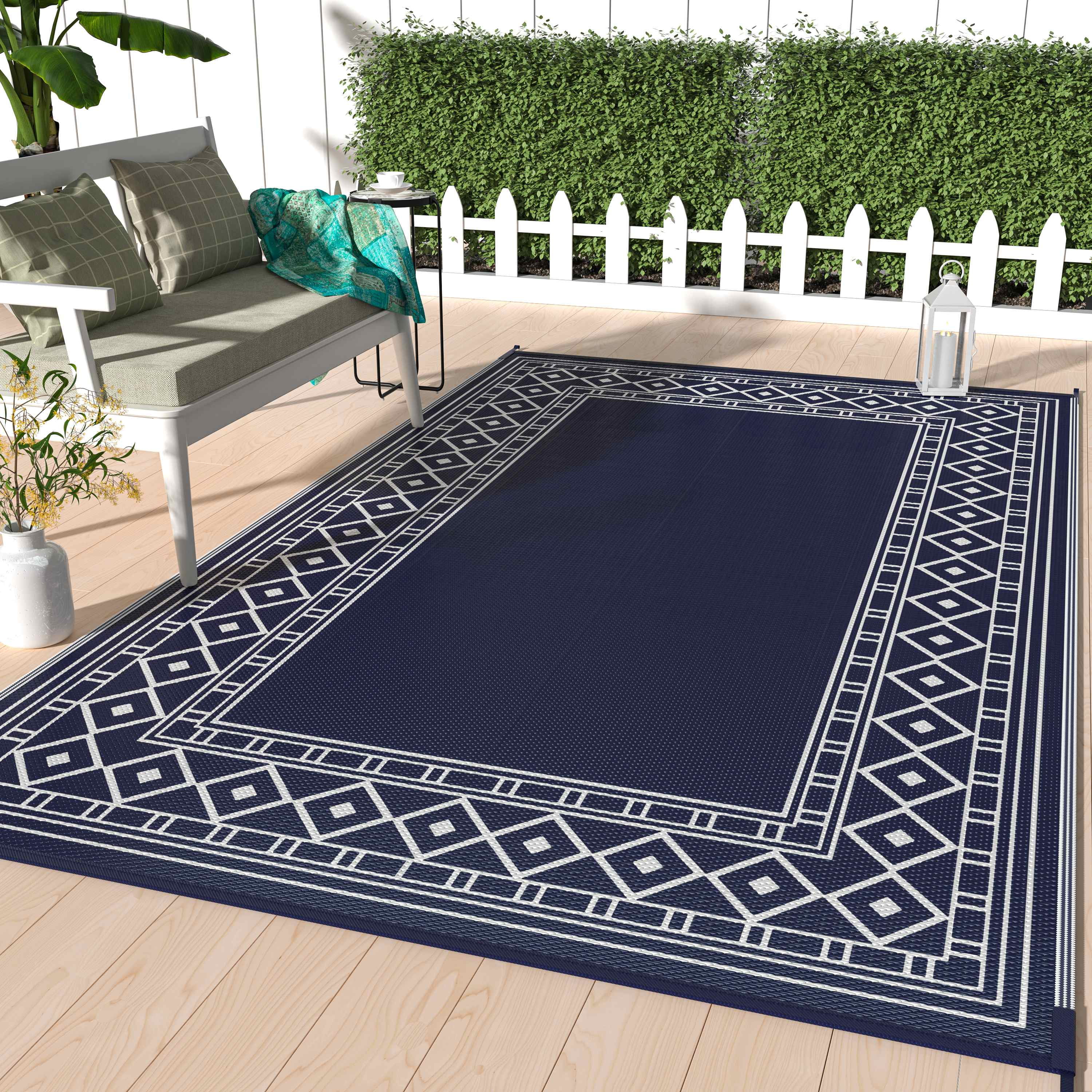 DEORAB Outdoor Rug for Patio Clearance,9'x12' Waterproof Mat,Reversible