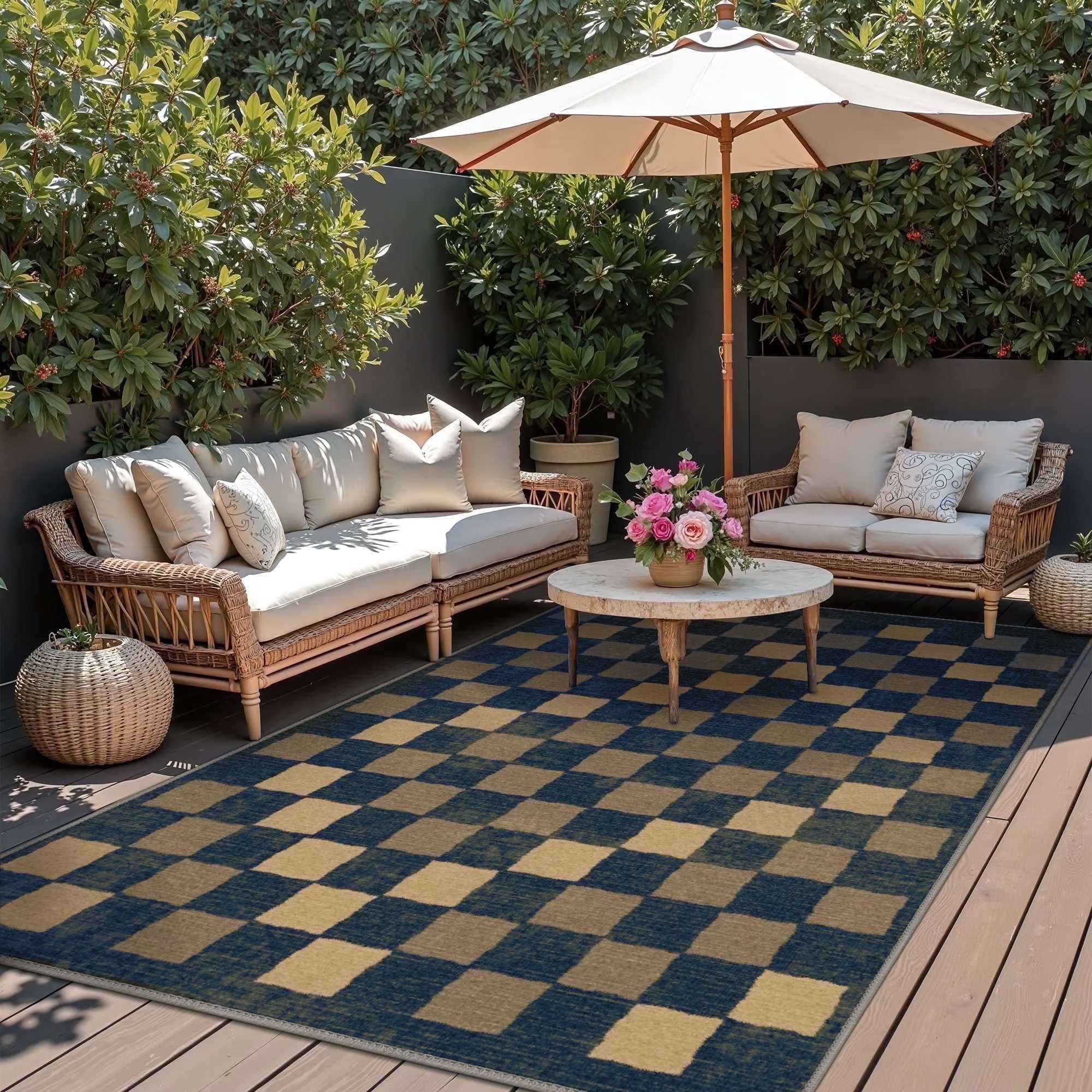 DEORAB Outdoor Rugs 4'X6' Chenille Patio Rug Three-Layer Material ...