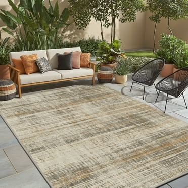 DEORAB Outdoor Rugs 5'X7' Chenille Patio Rug Three-Layer Material Imitation Silicone Spot Molding Camping Outside Rv Mat,Brown