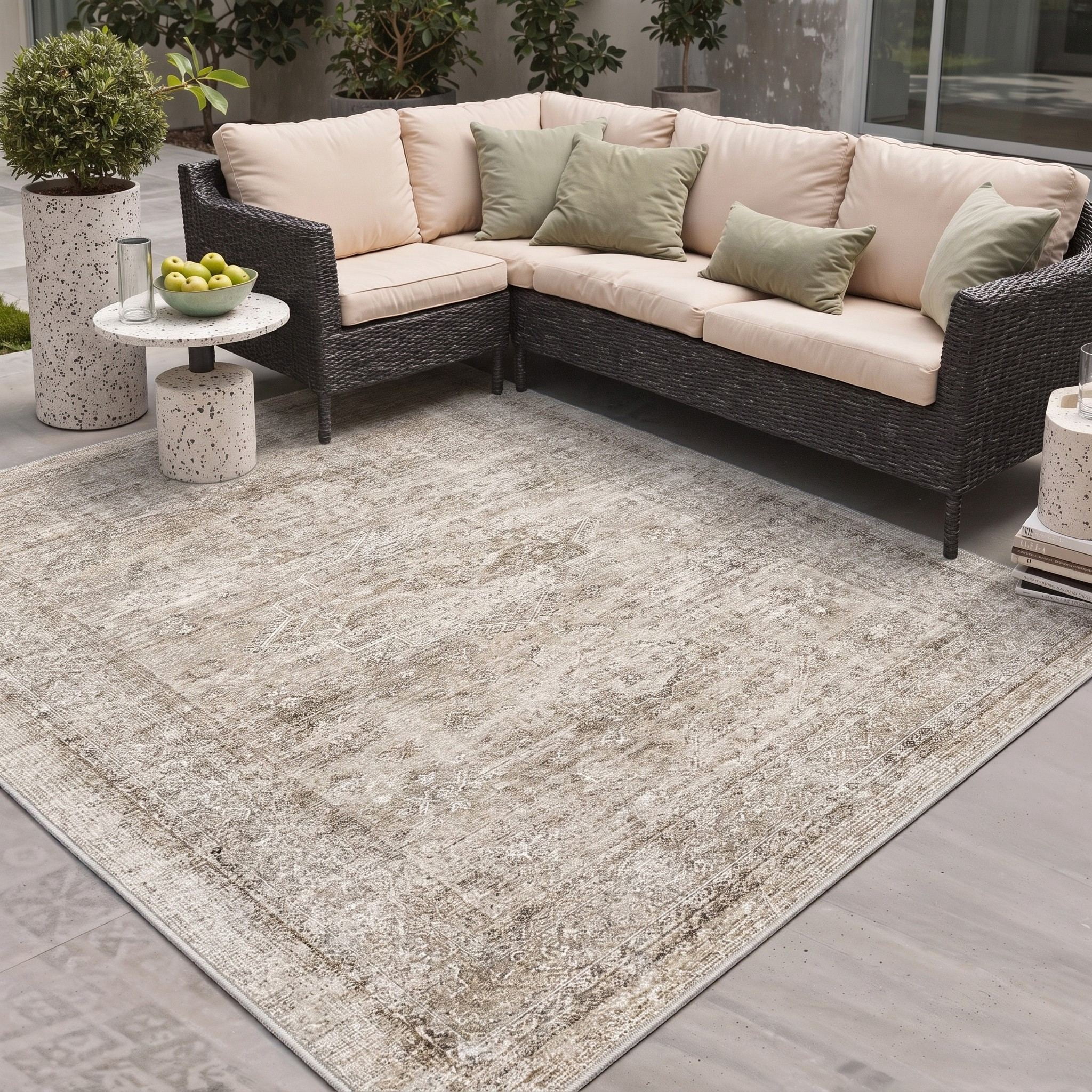 DEORAB Outdoor Rugs 5'X8' Chenille Patio Rug Three-Layer Material ...