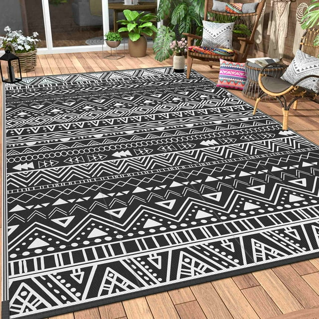 DEORAB Outdoor Rugs Big on Sale Clearance! 5'x 8' Reversible Plastic rug, Black White