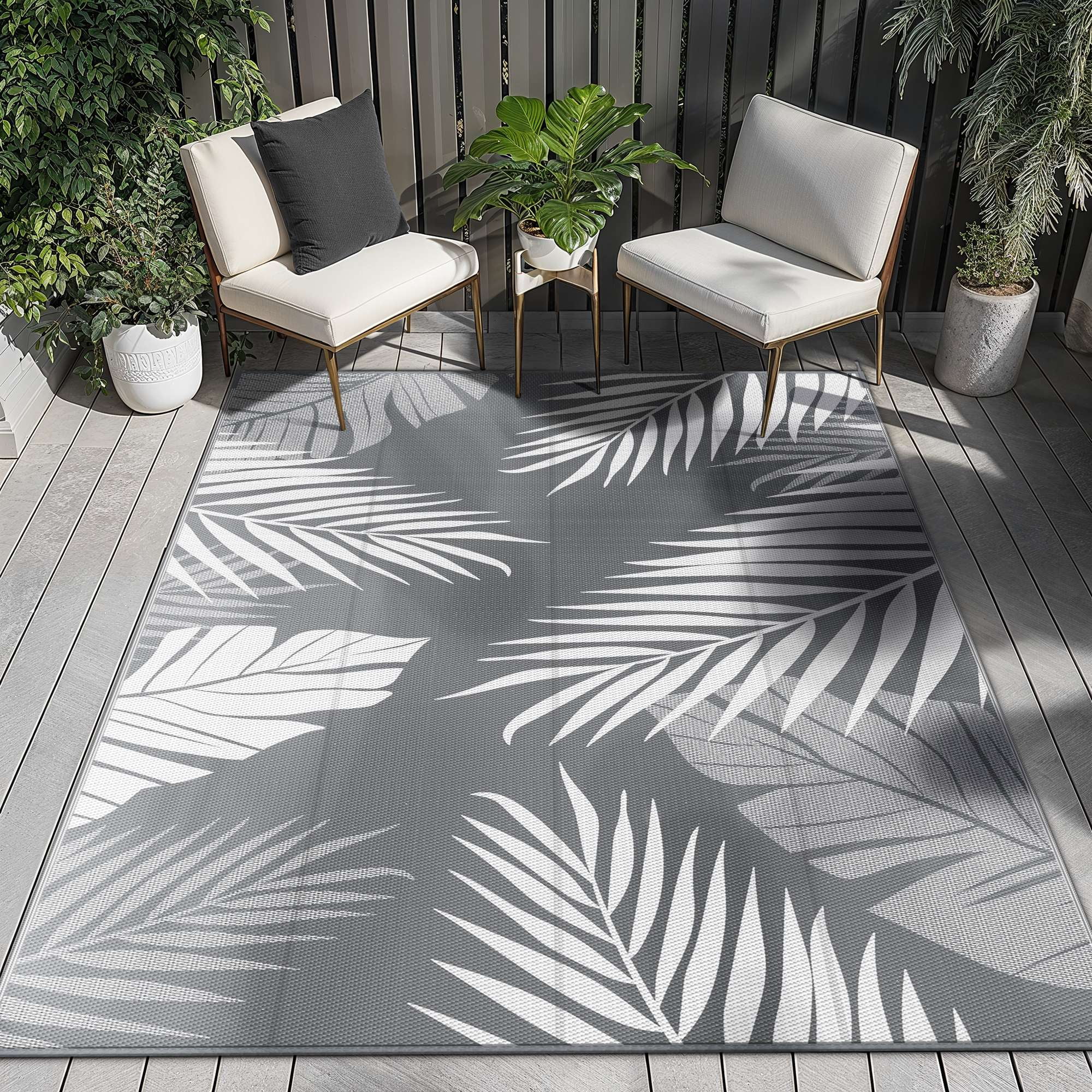 DEORAB Outdoor Rugs Patio Clearance Waterproof Plastic Camper Mat Gray ...