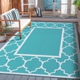 thumbnail image 1 of DEORAB Outdoor Rugs Waterproof Plastic Straw Mat 9'x12' Reversible for RV Patio Deck Beach Aqua Blue & White, 1 of 9