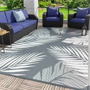 DEORAB Outdoor Rugs for Patio Clearance, Waterproof Plastic Mat, Rv, Camper, Gray & White, 6'x9'