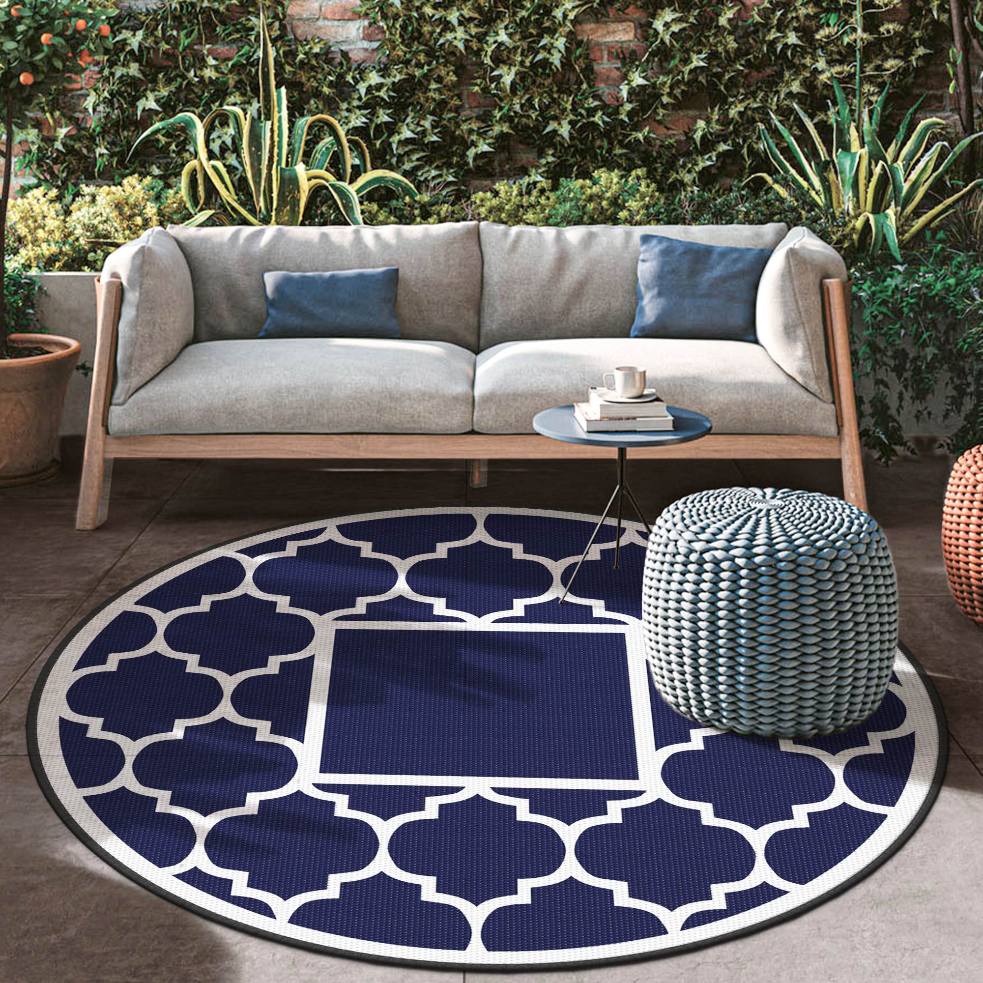Rug Jill Zarin Jill Zarin Outdoor Blue Round 6' 7 x 6' 7 - Walmart.com