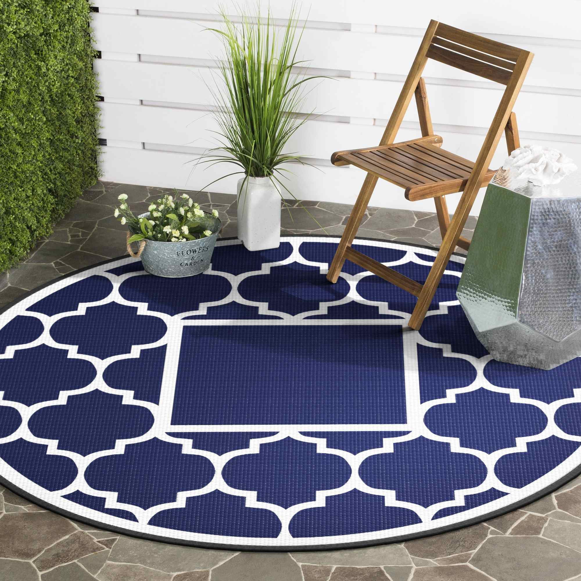 DEORAB Round Outdoor Rug for Patio Clearance, Reversible Plastic