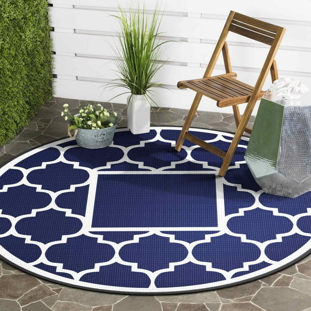 DEORAB Round Outdoor Rug for Patio Clearance, Reversible Plastic