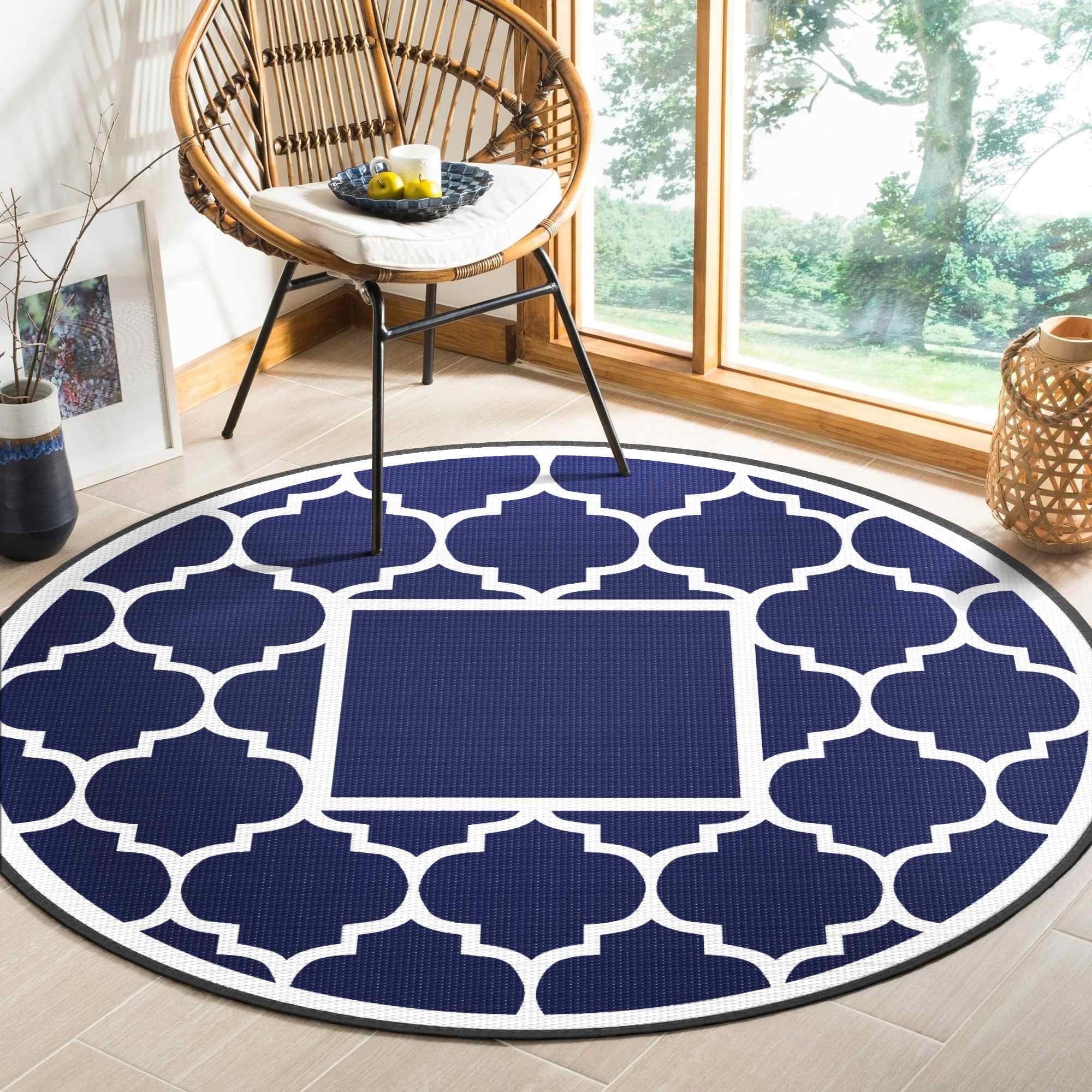 DEORAB 8'x8' Round Outdoor Rug for Patio, Reversible, UV Protected ...
