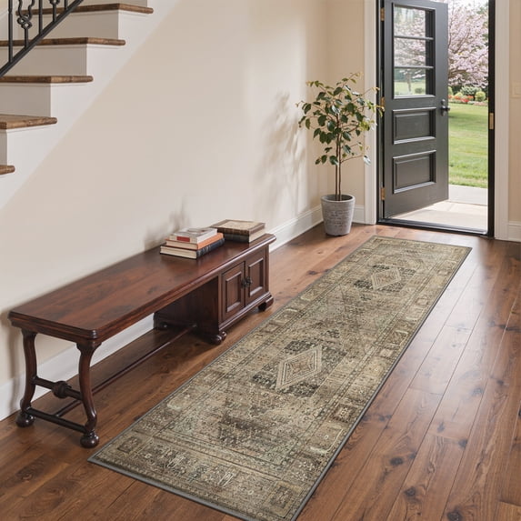 DEORAB Runner Rug 2.5X10 Non Slip Hallway Vintage Rugs, Machine Washable Lightweight Mat for Living Room, Entryway, Bedroom, Kitchen and Passage, Ultra-Thin