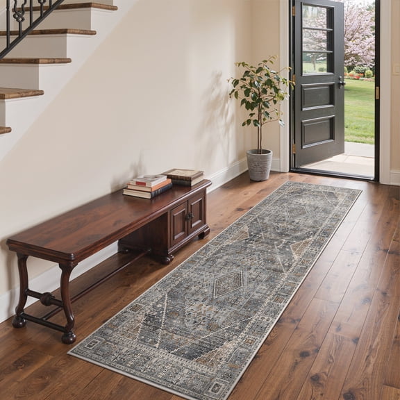 DEORAB Runner Rug 2.5X8 Non Slip Hallway Vintage Rugs, Machine Washable Lightweight Mat for Living Room, Entryway, Bedroom, Kitchen and Passage, Ultra-Thin