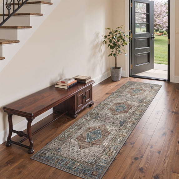 DEORAB Runner Rug 2.5X8 Non Slip Hallway Vintage Rugs, Machine Washable Lightweight Mat for Living Room, Entryway, Bedroom, Kitchen and Passage, Ultra-Thin