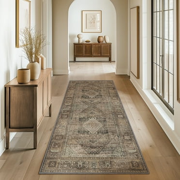 DEORAB Runner Rug 2X7 Non Slip Hallway Vintage Rugs, Machine Washable Lightweight Mat for Living Room, Entryway, Bedroom, Kitchen and Passage, Ultra-Thin
