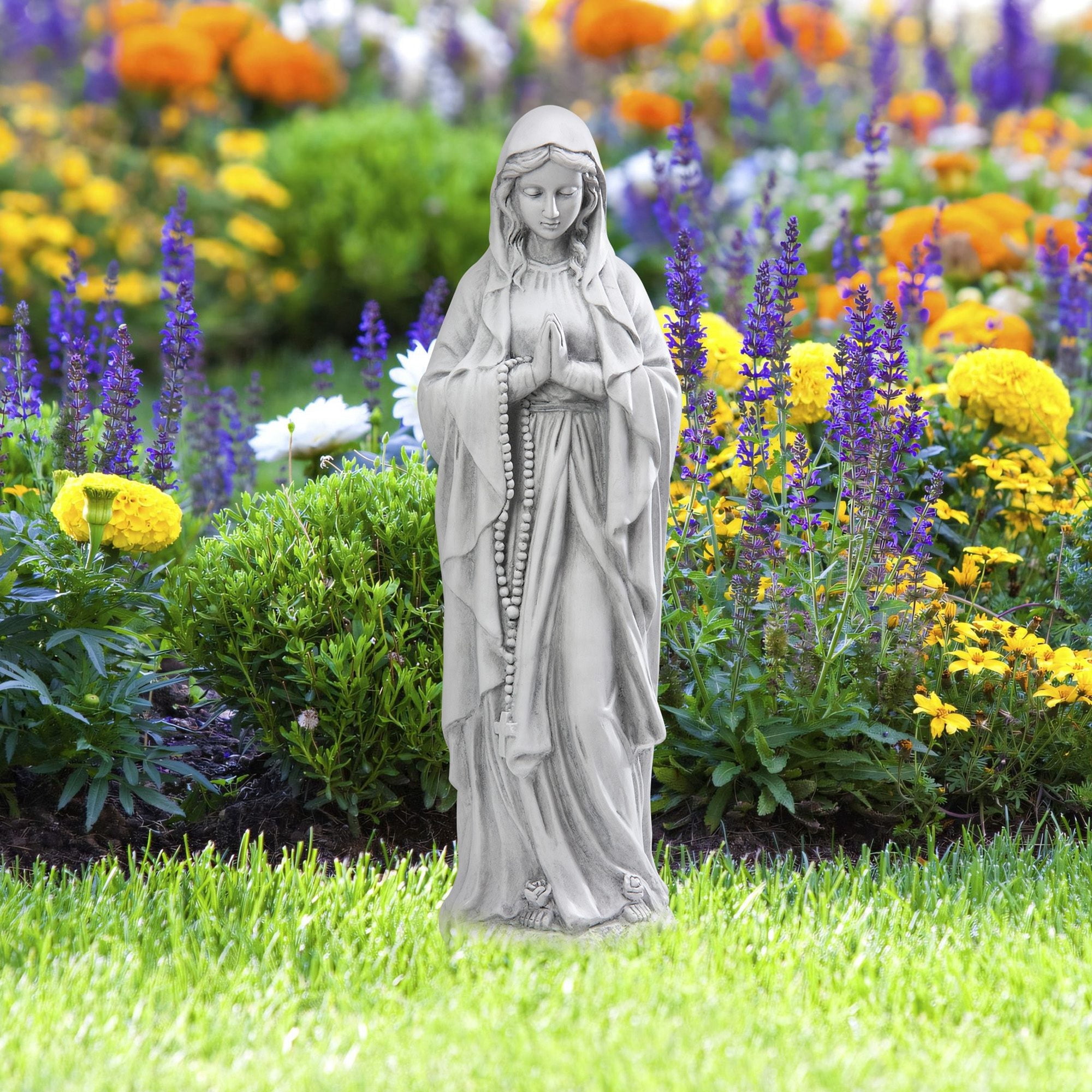 DEORAB Virgin Mary Praying Statue 29.9 Inch Tall Outdoor Garden Religious Decorations Statue Clearance for Home Yard Patio Lawn Hallway Decor Sculpture Magnesium Oxide Stone