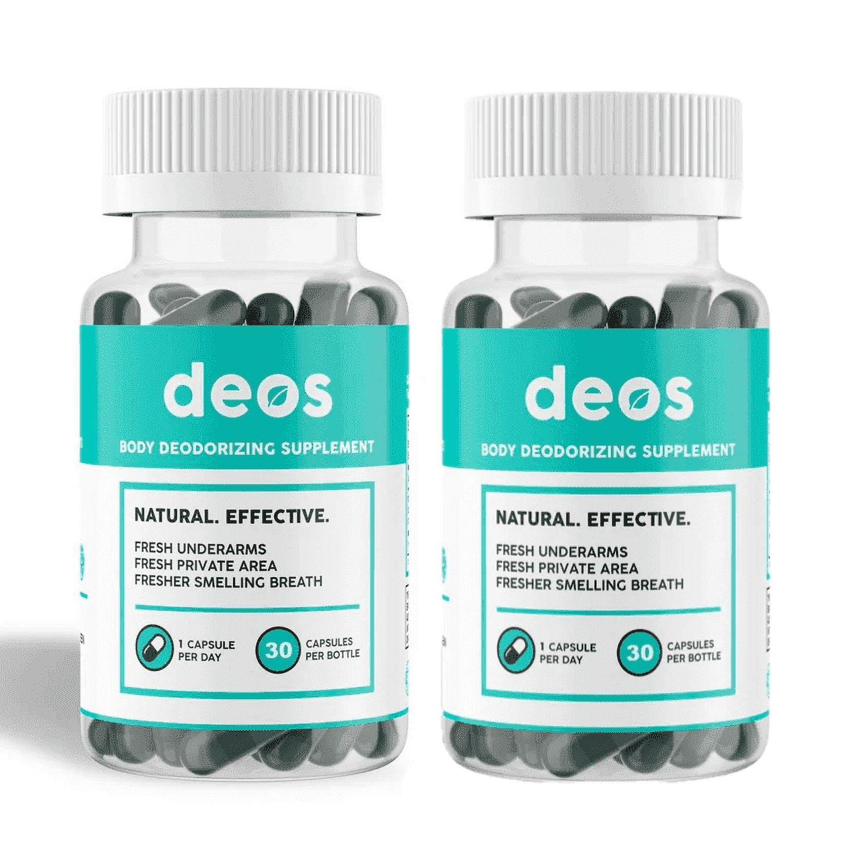 DEOS Internal Deodorant Full Body Supplement, 2 Bottles 120 Capsules, Natural Chlorophyll & Zinc