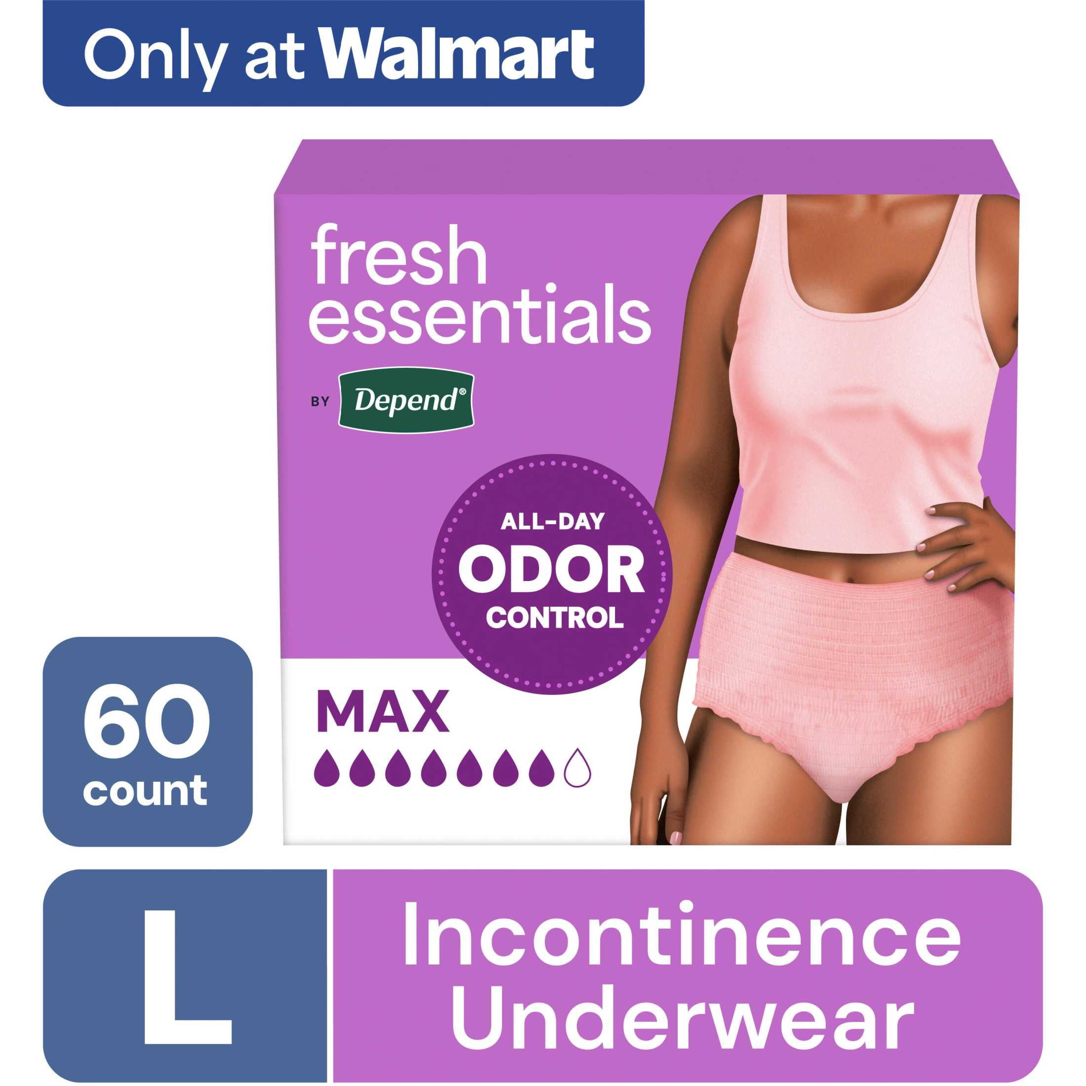 Depend Fresh Essentials Incontinence Underwear for Women, Adult Diapers, L, 60 Count