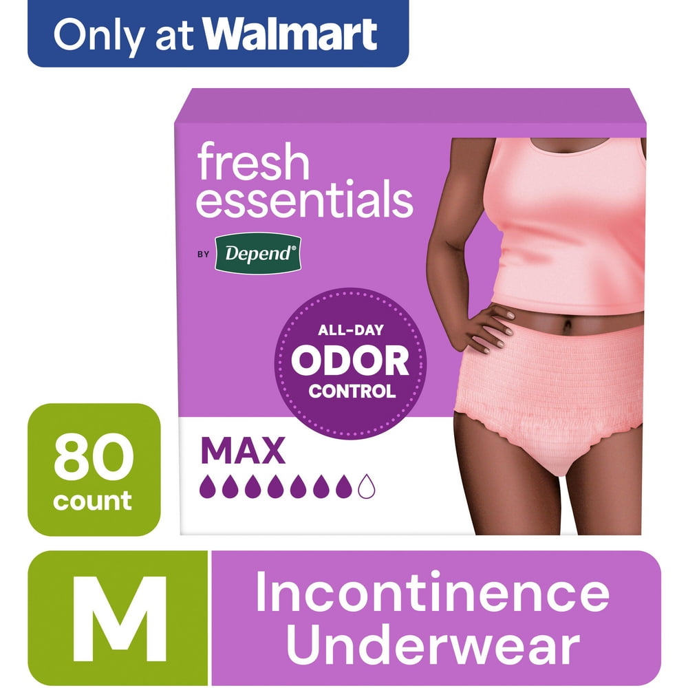 Depend Fresh Essentials Incontinence Underwear for Women, Adult Diapers, M, 80 Count