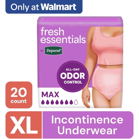 Depend Fresh Essentials Incontinence Underwear for Women, Adult Diapers, XL, 20 Count