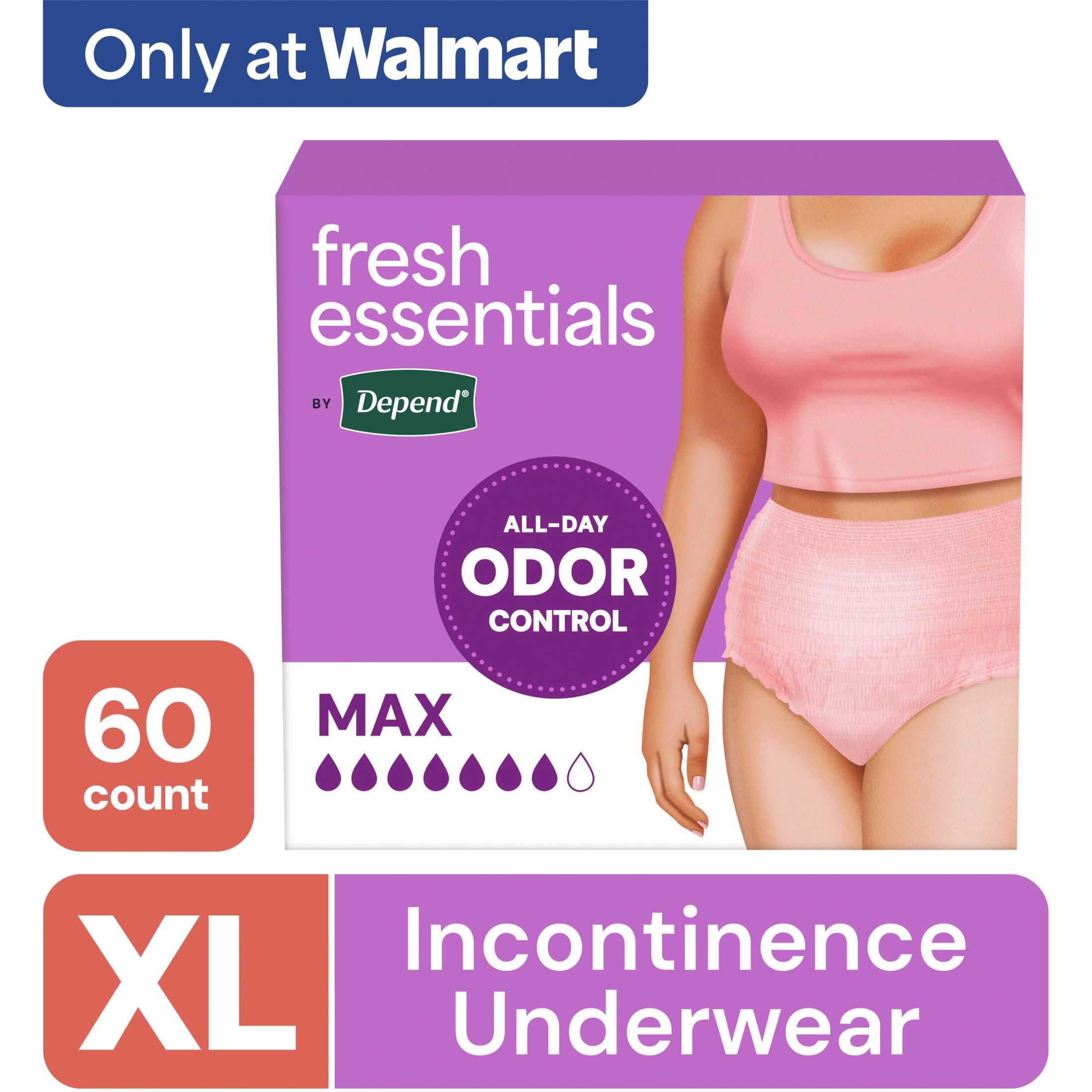 Depend Fresh Essentials Incontinence Underwear for Women, Adult Diapers, XL, 60 Count