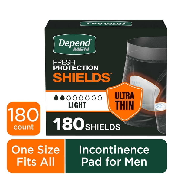 Depend Shields Incontinence Pads for Men, Light Absorbency, 180 Count