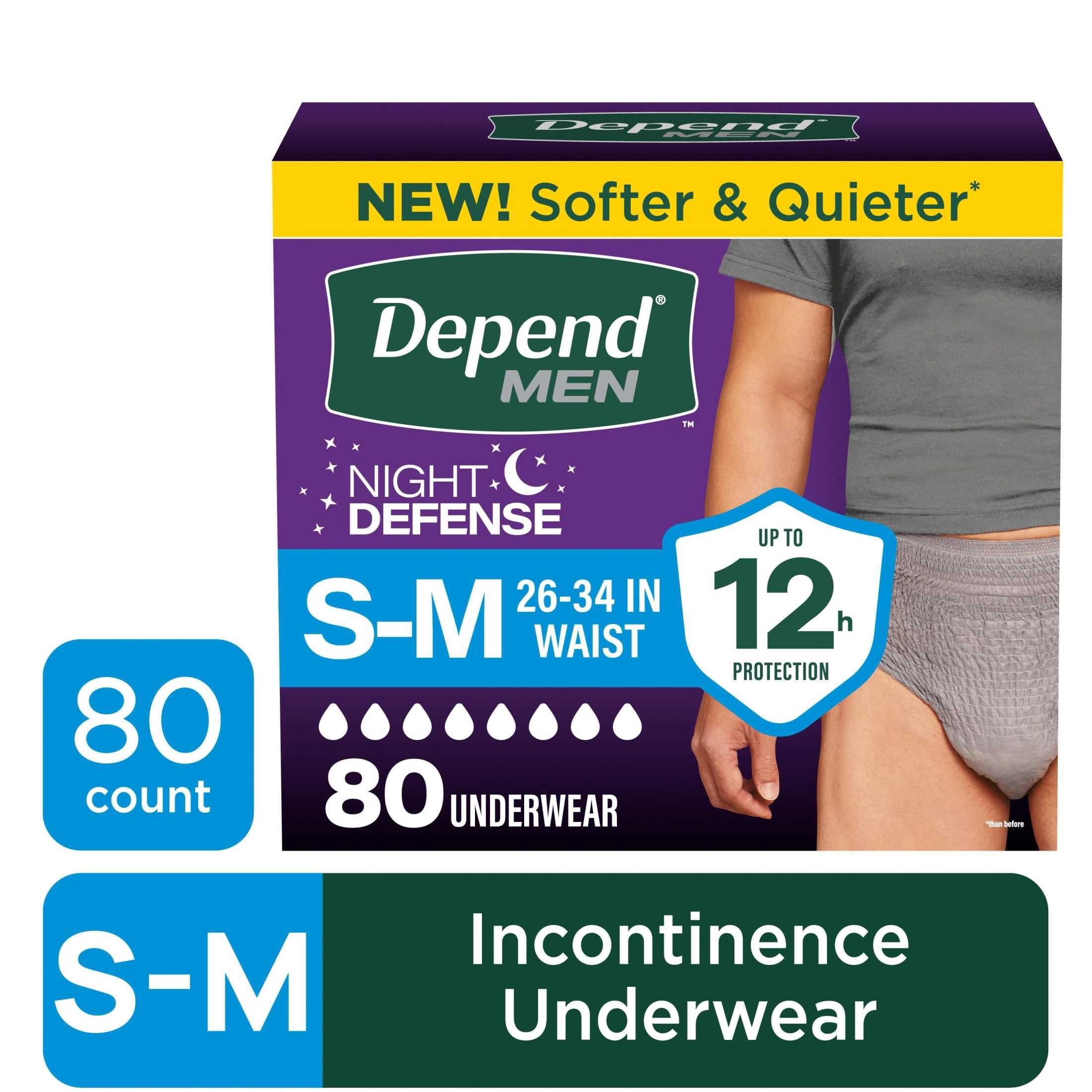 Depend Night Defense Incontinence Underwear for Men, Adult Diapers, S/M, 80 Count