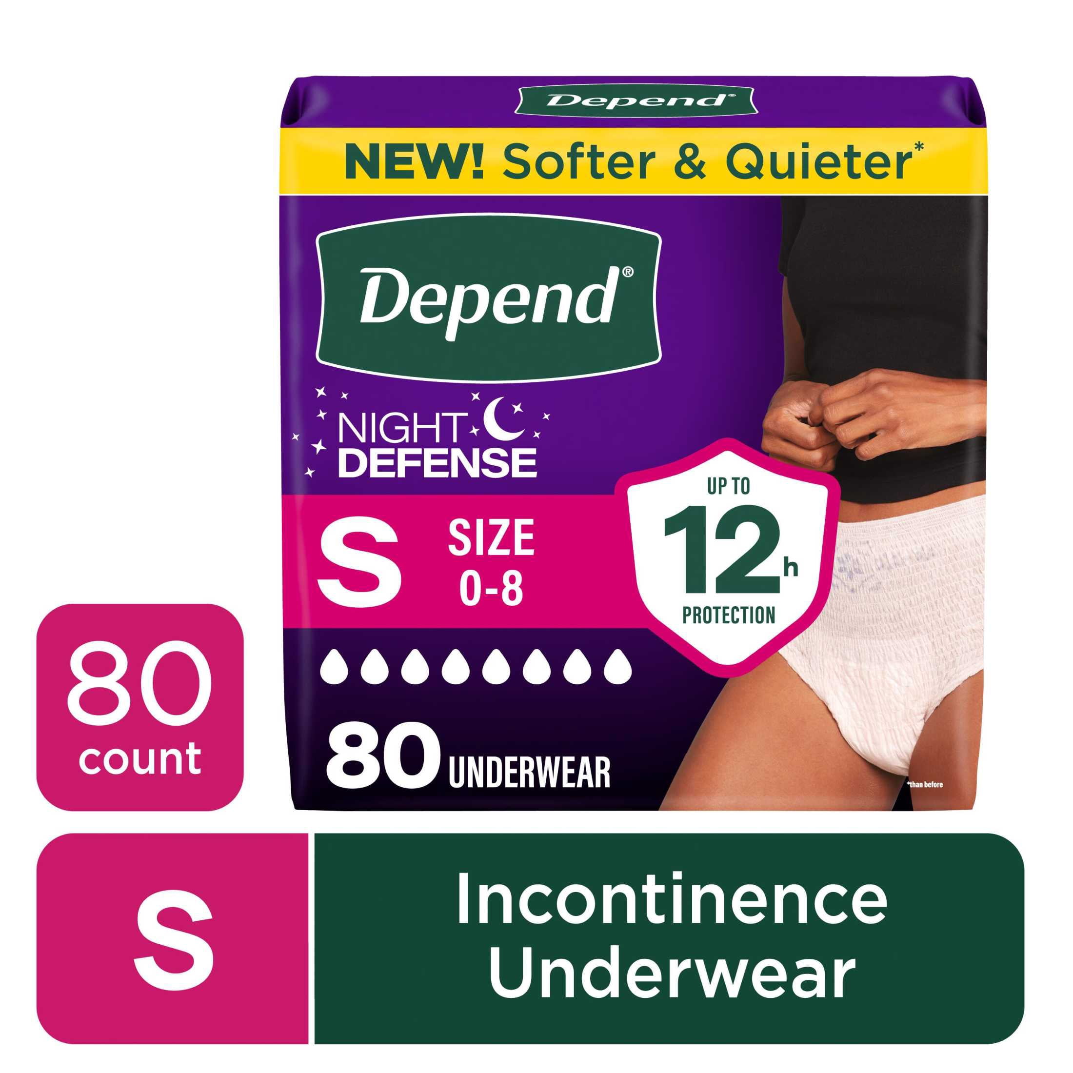 Depend Night Defense Incontinence Underwear for Women, Adult Diapers, S, 80 Count