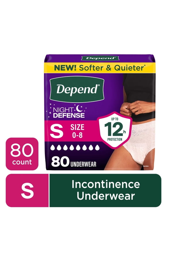 Night Defense Incontinence Underwear for Women, Adult Diapers, S, 80 Count