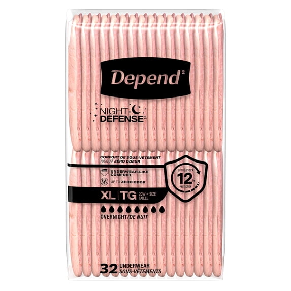 Depend Night Defense Incontinence Underwear for Women, Adult Diapers, XL, 64 Count