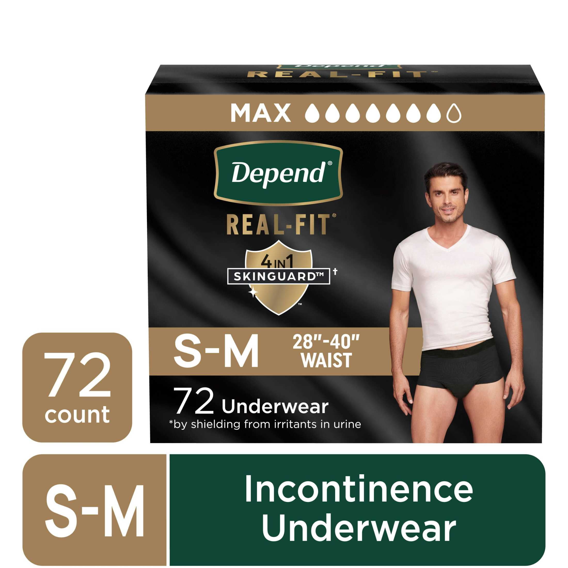 Depend Real Fit Incontinence Underwear for Men, Adult Diapers, S/M, Black, 72 Count