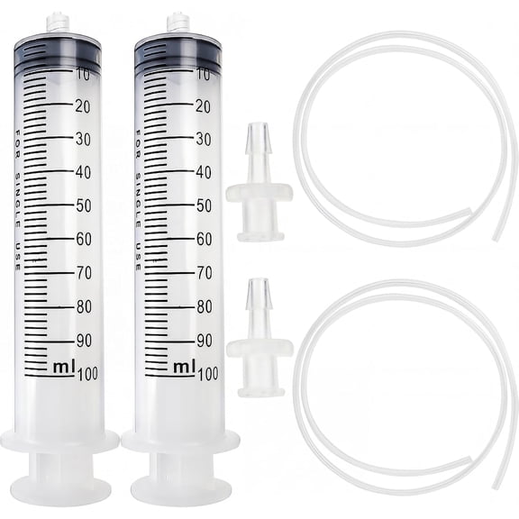 2pcs 100ml Large Plastic Syringe with 2pcs 47in Handy Plastic Tubing and Luer Connections for Scientific Labs, Measuring, Watering, Refilling, Filtration, Feeding
