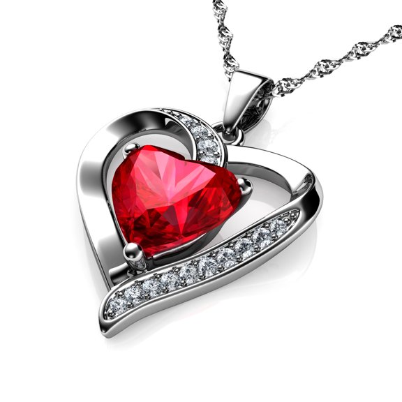 DEPHINI Red Heart Pendant 925 Sterling Silver Heart Pendant CZ