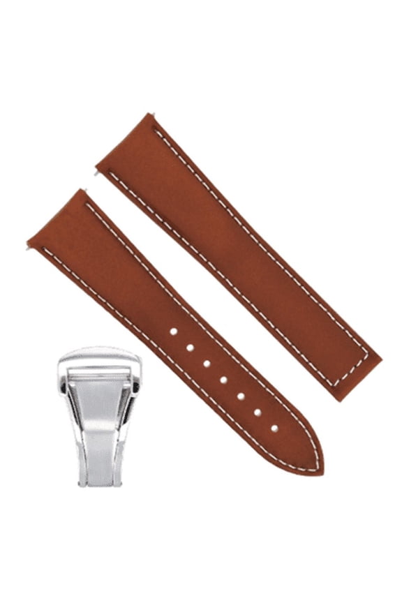 DEPLOYMENT LEATHER STRAP BAND CLASP FOR 22MM 45.5MM OMEGA PLANET OCEAN TAN WS