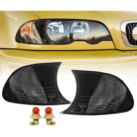 DEPO 00-01 E46 2D Cornering Lights - OE Euro Smoke Clip-On Corner Turn Signal Lamps (Left + Right) Compatible with 2000-2001 BMW E46 3 Series 2 Doors Coupe / Convertible (Smoked Lens w/ 2 Amber Bulbs)