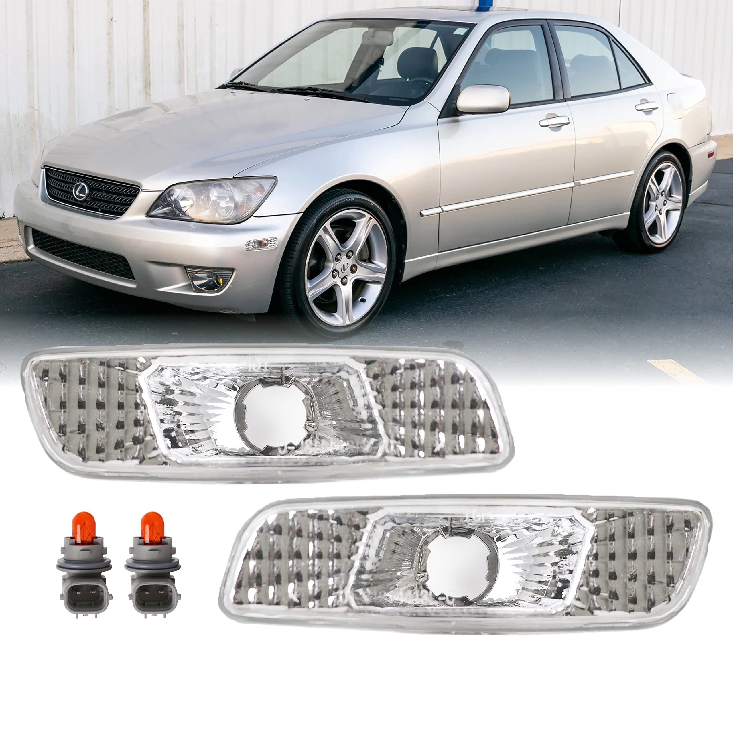 DEPO Clear Lens Front Bumper Side Marker Light with Amber Bulbs Compatible with 20002005 Lexus