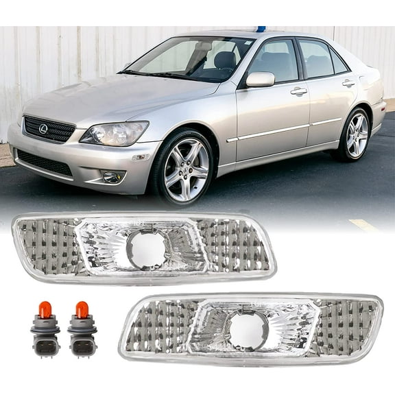 DEPO Clear Lens Front Bumper Side Marker Light with Amber Bulbs Compatible with 2000-2005 Lexus IS200 / IS300 and 1998-2005 Lexus GS300 / GS400 / GS430