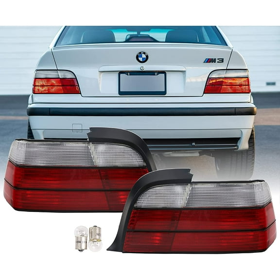 DEPO E36 2DR Tail Lights - Rear Replacement Tail Brake Stop Turn Signal Lamps Tailight Compatible with 1992-1999 BMW E36 3 Series 2D Coupe and Convertible including M3 (Euro OE Style Red / Clear Lens)