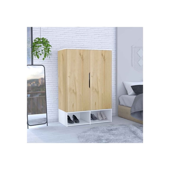 Depot E-Shop DE-CDB7136 Bamboo Armoire, Light Oak & White