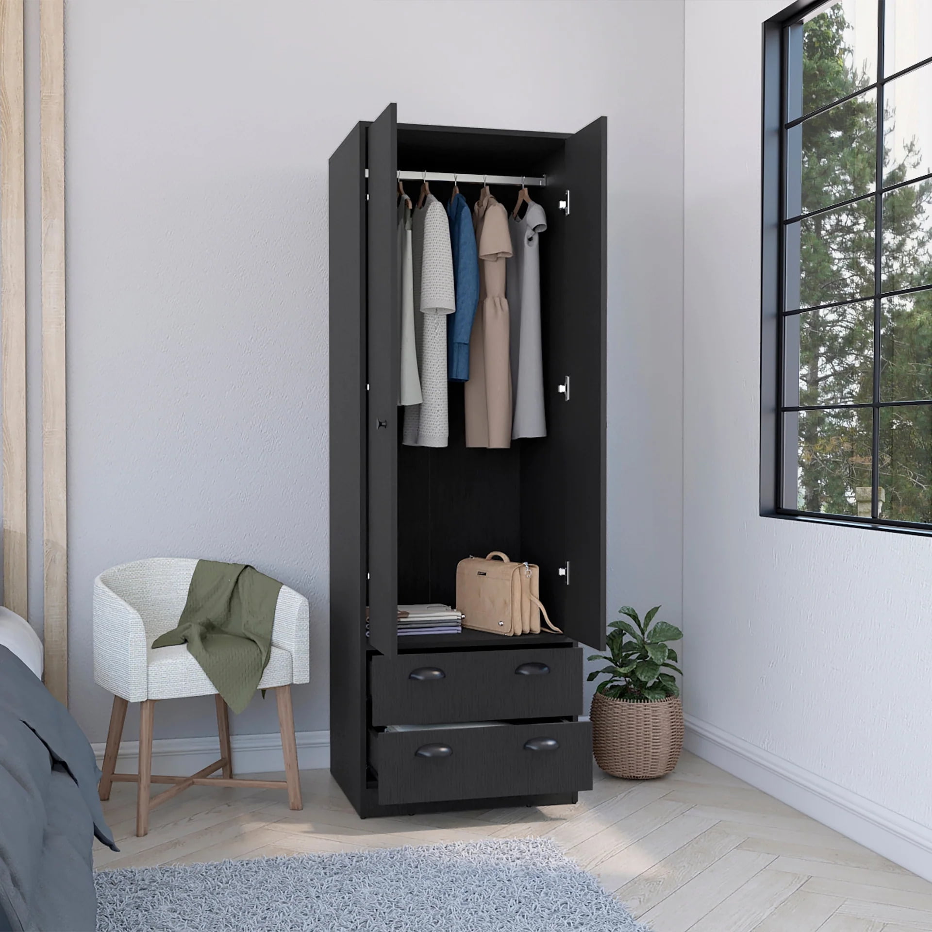 DEPOT Bonaire Armoire with 2Drawers and 2Doors, Black