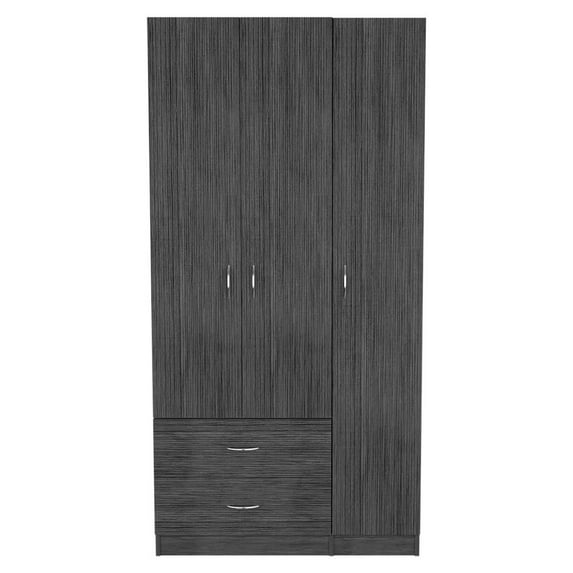 DEPOT E-SHOP Bosko 3 Doors Armoire, Two Drawers, One Door Cabinet, Two Door Cabients, Metal Rod, Smoky Oak/White, For Bedroom