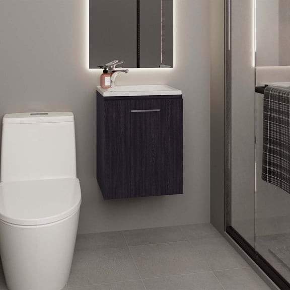 DEPOT E-SHOP 1 Door Bathroom Vanity - Black Wengue Finish - Small Bath Sink Cabinet - Ready to Assemble