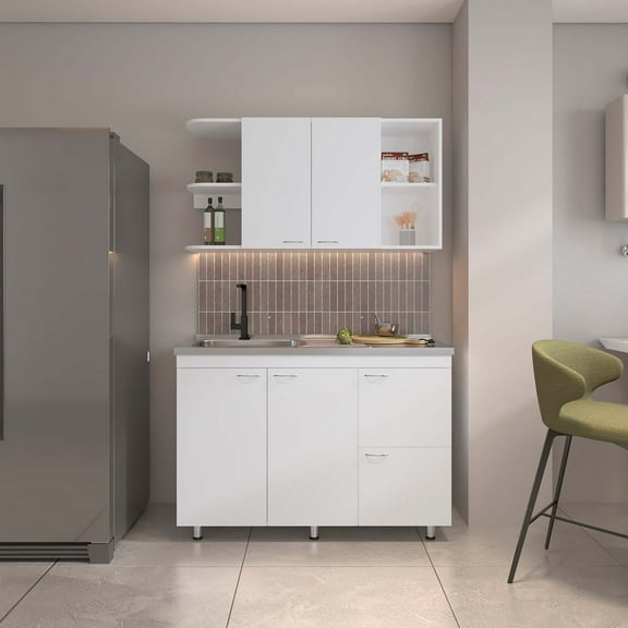 DEPOT E-SHOP Kitchen Cabinet Set 6 Door 9 Shelf White - Storage Organizer for Kitchen Pantry