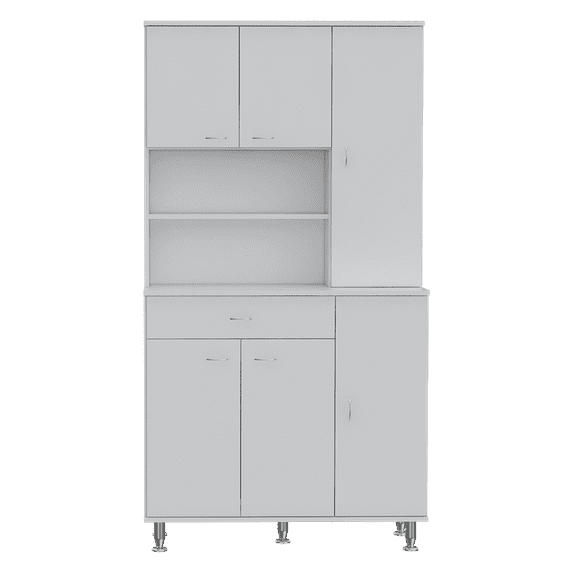 Depot E-Shop Helis 90 Pantry Double Door Cabinet with Drawer, 6 Doors, 5 Legs, and 9 Shelves, White