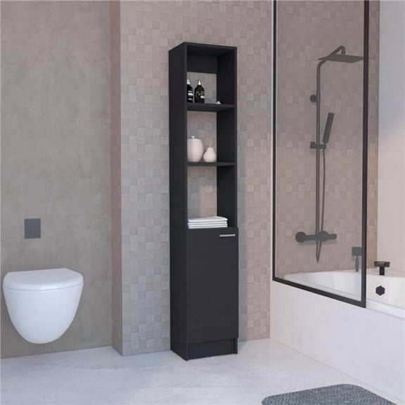 DEPOT E-SHOP  DEPOT E-SHOP Linen Cabinet, 1 Door, 6 Shelves, Black