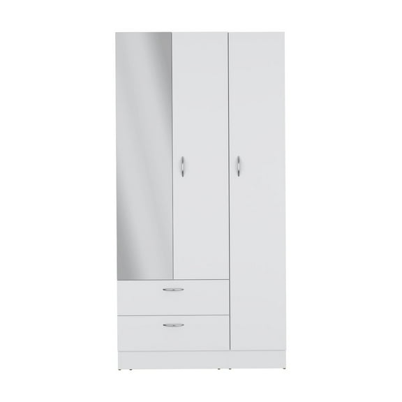 Depot E-Shop Twardrobe with 3 doors, one mirror, two drawers, four shelves,White