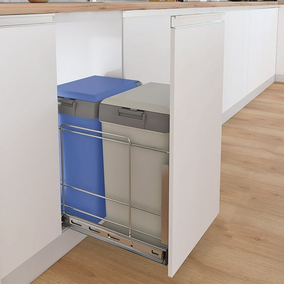 DEPOT E-SHOP Doble Waste Bin Container - Blue And Gray - 1 Und , Silver - Kitchen Hardware