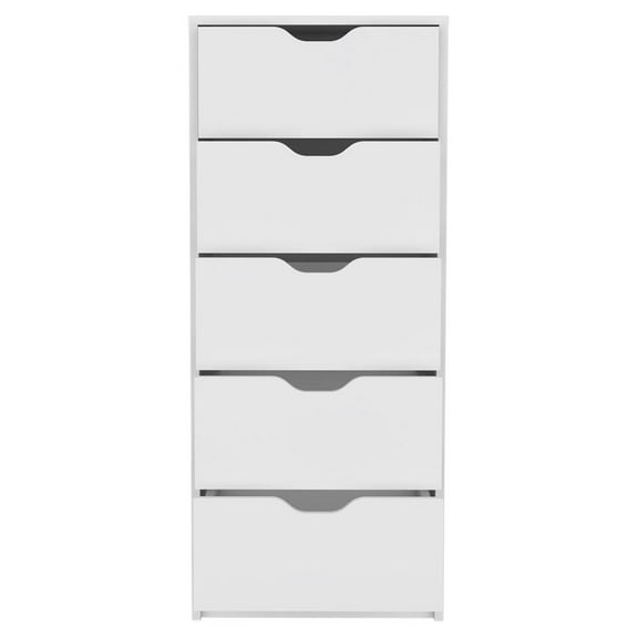 DEPOT E-SHOP Houma 5 Drawers Narrow Dresser, Slim Storage Chest of Drawers, White